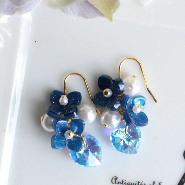 ダブル紫陽花ハートピアス/イヤリング【日本製】のサムネイル