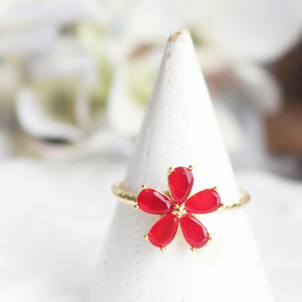 赤フラワーリング【日本製】【約12号指輪】
