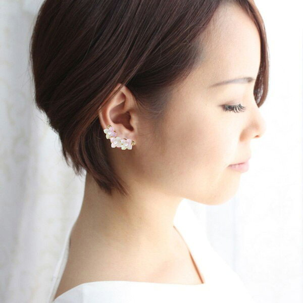 Rolianne -pink made-の【片耳販売】ピンク～グリーン紫陽花イヤークリップ（クリップ式イヤリング）【日本製】｜アングル3