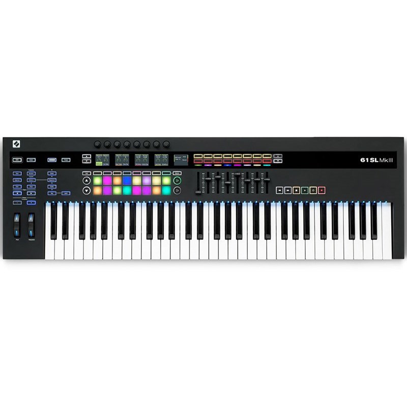 楽器種別：新品MIDIコントローラー/NOVATION 商品一覧＞＞MIDIコントローラー【65，000円〜130，000円】 商品一覧＞＞1998年開店 渋谷発・国内最大級DJ機器専門店です！NOVATION 61SL MkIII DTM MIDI関連機器商品説明NOVATION USB/MIDI Controller MIDI・DAWはもちろん、CV搭載によりアナログハードウェアにも対応、8トラックポリシーケンサーまで搭載したキーボードコントローラーフラッグシップモデル！・内蔵8trポリシーケンサー、アルペジエイター、LCDスクリーンKEY LED等によりPCなしのスタンドアローン、ハードウェア複数使用のシステムにおいても把握しやすく強力なシステムを構築可能。・豊富な入出力によりアナログ、デジタルハードウェア、DAW等の総合的なシステムを構築可能・[The perfect controller for Live]-ableton社との協力によりAbleton-Liveと最高の相性・InControl モードによって主な各種DAW とのシームレスなコントロール接続端子:USB・MIDI IN， OUT， OUT2 / THRU・Sustain、Expression ペダル端子（1/4 TRS）・CV， Gate， Modulation 各2系統（3.5mm jack ）Footswitch ペダル端子（1/4 TRS ）、Clock outパワーサプライ付属(USBからの給電は不可)●ベロシティ対応セミウェイテッド鍵盤●16フルカラーRGB バックライトベロシティ対応ドラムパッド●8 ロータリーノブ●8スライダー●RGBバックライト付きピッチベンド・モジュレーションホイール●2 オクターブトランスポーズボタン●8トラックポリフォニックシーケンサー（オートメーション可能）●アルペジエイター内蔵●5x RGB TFT LCDスクリーン●キーボードRGB LED●16のアサイン可能なボタンx 2ページ(32 アサイン可能)●アサイン可能なグリッドx 2 ページ(32 アサイン可能なパッド)●8つのゾーンにスプリット可能イケベカテゴリ_DTM_MIDIコントローラー_NOVATION_新品 JAN:0815301001072 登録日:2018/11/14 MIDIコントローラー