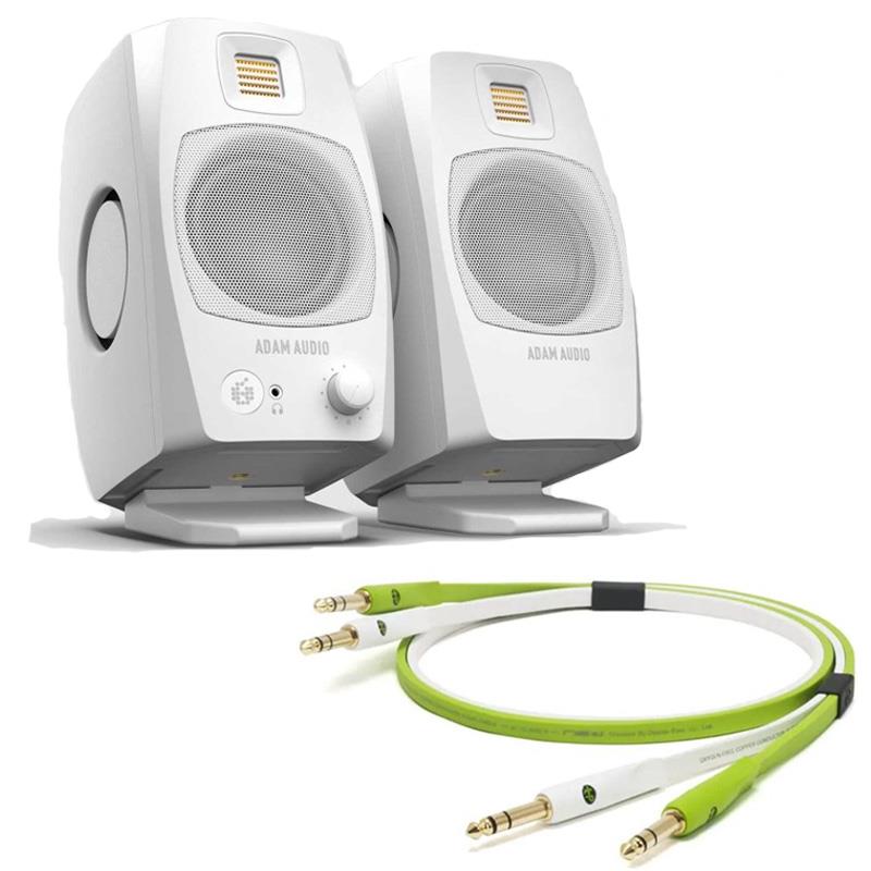 ADAM D3V White + OYAIDE製高品質オーディオケーブルセット(TRS-TRS 2.0m)(ペア)(国内正規品)(アダム)(モニタースピーカー)(ホワイト)(オヤイデ) レコーディング モニタースピーカー