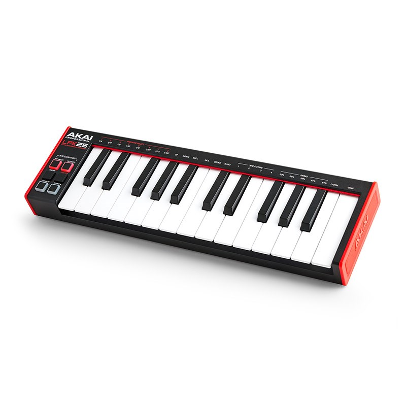 楽器種別：新品MIDIコントローラー/AKAI 商品一覧＞＞MIDIコントローラー【〜10，000円】 商品一覧＞＞1998年開店 渋谷発・国内最大級DJ機器専門店です！AKAI LPK25 MKII(MK2) DTM MIDI関連機器商品説明★ラップトップ・パフォーマンスキーボード◎25鍵の第2ジェネレーション Dynamicキーベッド（MIDIコントローラー「AKAI MPK mini mk3」と同一のキーベッド）◎プラグイン・インストゥルメントにトリガー/コントロール可能なアルペジエーター搭載◎内部MIDIクロック/外部MIDIクロックのSYNCコントロール◎MIDIコントロール用クラスコンプライアントUSB端子◎数千個のドラムサンプル音源と複数のプラグイン・インストゥルメントが搭載されたDAWソフトウェア「MPC Beats」を付属LPK25は、ピアノやキーボードを演奏するミュージシャンにとって機能的なパートナーとなります。2オクターブ/25鍵のシンセアクション対応の洗練されたMIDIキーボード・コントローラー。レスポンスにも優れ、限られたスペースでも作曲や演奏が簡単にできるコンパクトな優れものです。LPK 25には、革新的なMIDIコントローラー「AKAI MPK mini mk3」で初搭載された第2ジェネレーション Dynamicキーベッドを搭載。この鍵盤は、ベロシティ・レスポンスの細かなニュアンスを再現し、豊かな演奏体験を提供します。穏やかなアップライトピアノ/スーパ ーソー・シンセサイザー・プラグイン/またはノートをトリガーしてご使用のDAWソフトウェアで作業する際も、クリエイティブな表現や音楽制作が行えます。■仕様◎キーボード・25鍵 / ベロシティ・センシティブ・10オクターブレンジ (127 MIDIノート)◎アルペジエーター・レンジ: 1-4オクターブ・モード: Up、Down、Exclusive、Inclusive、Order、Random、またはLatch◎音符の単位（Time Divisions）1/4、1/4T、1/8、1/8T、1/16、1/16T、1/32、1/32T (T=Triplet：三連符)◎テンポ30-240 BPM タップテンポ（内部MIDIクロック）、ソフトウェアテンポ（外部MIDIクロック）◎スイング50%、55%、59%、61%、64%◎テンポ30-240 BPM タップテンポ（内部MIDIクロック）、ソフトウェアテンポ（外部MIDIクロック）◎プログラム保存可能な8つのプログラム設定（付属エディターソフトを使用）◎接続端子(1)USBポート◎電源USBバスパワー◎サイズ(W x D x H)348 x 102 x 38mm◎重量0.45 kgイケベカテゴリ_DTM_MIDIコントローラー_AKAI_新品 JAN:0694318025574 登録日:2022/10/01 MIDIコントローラー アカイ 赤井