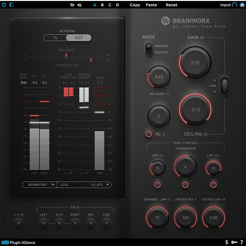 Plugin Alliance Brainworx bx_limiter True Peak(IC[i)(s) DTM vOC\tg