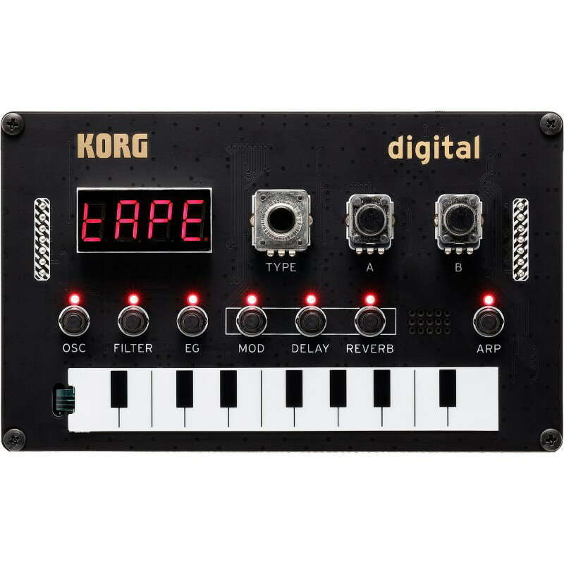 楽器種別：新品シンセサイザー/KORG 商品一覧＞＞シンセサイザー【5，000円〜15，000円】 商品一覧＞＞1998年開店 渋谷発・国内最大級DJ機器専門店です！KORG Nu:Tekt NTS-1 digital KIT シンセサイザー・電子楽器 シンセサイザー商品説明☆渋谷・鍵盤堂にて絶賛展示中！Programmable Synthesizer KitNu:Tekt NTS-1 digital KIT は、はんだ付けなしで簡単に組み立てられるコンパクトDIYシンセキットです。（ツールはすべてキットに含まれています！） コルグのDIYブランドNu:Tektの中では初のシンセキットで、どこへでも持ち運び演奏できる小さな形状の中にパワフルなシンセ・エンジンを搭載しています。DIYの性質を持った、つまり、非常にカスタマイズのしやすいキットです。無限の可能性を探求しましょう！logue-SDKに完全対応しているので、minilogue xdやprologueのカスタム・オシレーターやエフェクトを使用したり、もしくはオリジナルのコンテンツを作って使用したりすることが可能です。■幅広い音の選択肢その小ささとは裏腹に、Nu:Tekt NTS-1は、prologueとminilogue xdに搭載されているMULTIエンジンにインスパイアされたデジタル・オシレーターだけでなく、複数のレンジ、スケール、モードを含む非常にすぐれたアルペジエーターと、空間系・モジュレーション・ディレイエフェクトを備えており、それぞれ複数のセッティングを楽しむことができます。モノフォニック・デジタル・オシレーター、マルチモード・フィルター、EG、3つのLFO、3種類のステレオ・エフェクト・プロセッサー、フル・アルペジエーターにより、NTS-1はパワフルで柔軟な、探求心をくすぐるシンセサイザーとなっています。メインオシレーターは、のこぎり波、三角波、矩形波、VPM波形を発生させることができるだけでなく、prologue、minilogue xdに共通するlogue SDKのために作られたカスタムオシレータを読み込むことができます。波形はつまみを回すことで簡単に再形成したり調整したりすることができます。幅広いセレクションのフィルター（ローパス　2/4ポール、ハイパス　2/4ポール、バンドパス　2/4ポール、オープンモード）によって、オシレーターの全体的な音をしっかりとコントロールすることが可能です。minilogue xdにも搭載されている3系統のハイクオリティなデジタル・エフェクトを装備。自在に編集可能ないくつものリバーブ、モジュレーションエフェクト、ディレイを備え、音作りを締めくくるのにふさわしいものとなっています。実践的でとても楽しいアルペジエーターを数パターン用意。スケールと、ランダム・モードを含めたいくつもの音階パターンによって、新たなオリジナルのアイディアを作り出すことができます。パターンの長さは調節することができ（1から24ステップまで）、外部とシンクロした場合にはステップの長さも調節することができます（16から64音まで）。NTS-1は、リボン・コントローラーと、シンプルなインターフェイスやディスプレイによって非常に直感的な操作ができます。ボタンとつまみの組み合わせによって、より複雑なパラメーター変化をさせることも可能です。そのサイズに、だまされないで。NTS-1は、ディープな世界をもちながら、そのすべてが非常にわかりやすくなっているのです。■カスタマイズNTS-1を組み立てて完成しただけでは、楽しみは終わりません。サイドパネルのネジが長いため、簡単にカスタムサイドパネルを取り付けることができます。クリエイティビティを発揮して、NTS-1を幅広いセットアップで使ってみてください。AUDIO IN、SYNC IN、SYNC OUT、MIDI INの4つのコネクターを備え、ほかのハードウェアやソフトウェアと組み合わせて使用することができます。外部MIDIコントローラーやシーケンサーを使ったコントロール、パワフルなデジタル・エフェクトを用いたオーディオシグナルの変更、ほかのハードウェアとのシンクが可能です！USB micro-B電源で、モバイルバッテリーと直接つないでどこにでも持ち歩くことができます！また、PCのUSBポートや、標準USBプラグを使った電源に直接つなぐことも可能です。■音楽ソフトウェアを無料バンドルNTS-1には、曲を作るだけでなくAIによるマスタリングができる「Ozone Elements」、キーボード演奏の上達に役立つ「Skoove」、DAWソフト「Reason Lite」に加え、コルグやその他ブランドのソフトウェア・シンセまで、多数の音楽ソフトウェアが最初から付いてきます。つまり、このシンセサイザーを手に入れることによって、あなたの音楽をレベルアップさせるさまざまなツールを手に入れることができるのです。イケベカテゴリ_キーボード_シンセサイザー_KORG_新品 JAN:4959112192782 登録日:2019/11/14 シンセサイザー シンセ Synth コルグ