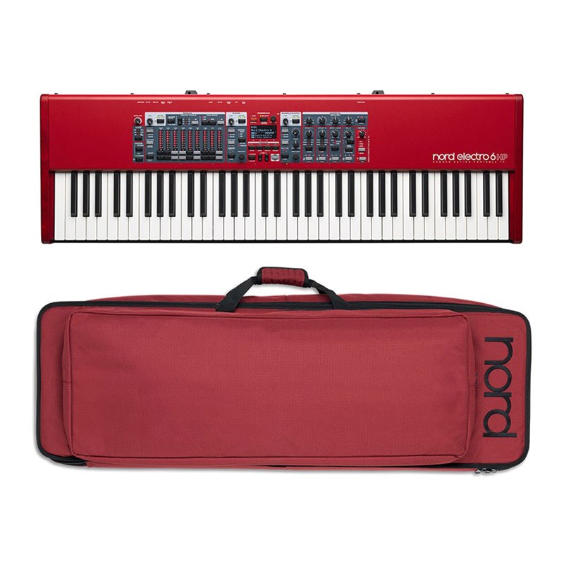 楽器種別：新品オルガン／エレピ/Nord（CLAVIA） 商品一覧＞＞オルガン／エレピ【290，000円〜540，000円】 商品一覧＞＞1998年開店 渋谷発・国内最大級DJ機器専門店です！Nord（CLAVIA） Nord electro 6 HP73+専用ソフトケースセット※配送事項要ご確認 シンセサイザー・電子楽器 ステージピアノ・オルガン商品説明※沖縄・離島へのご配送につきましては、別途送料お見積もりとなります。お気軽にお問い合わせ下さい。---☆背負える専用ソフトケースセット！セット内容・Nord electro 6 HP 73・Soft Case Electro HP---Nord Electro 6は、クラシックなエレクトロ・メカニカル・キーボードやアコースティック・キーボードを忠実に再現した定評のあるサウンドを、軽量コンパクトで持ち運びに便利なサイズにまとめたステージ・キーボードです。3つの独立したサウンド・セクションで構成されており、合理化された新しいユーザー・インターフェイスとシームレス・トランジションを採用。Electro史上最もパワフルでフレキシブル、洗練されたモダン・クラシックNord Electro 6。◎主な特徴全体機能・シームレス・トランジション （NEW）・3つすべてのセクションを使用してスプリット＆レイヤーが可能。オプションのスプリット・ポイント・クロスフェードを搭載（NEW）・視認性に優れた有機LED（OLED）ディスプレイ・プログラム、ページをすばやく並べ替えできるオーガナイズ・モード（NEW）◎ピアノ・セクション・メモリー容量：1GB（Nord Piano Library用）・最大同時発音数を大幅に拡大（120ボイス）（NEW）・ピアノ・フィルター（NEW）・リアルなサウンドを再現するストリング・レゾナンス機能・4種類のダイナミック・カーブ◎サンプル・シンセ・セクション・メモリー容量：512MB（Nord Sample Library用） NEW・最大同時発音数を拡大（30ボイス以上） NEW・サンプル・シンセ用のアタック、ディケイ/リリース、ダイナミック・コントロールを装備◎オルガン・セクション・B3トーンホイール、B3ベース、Vox、Farfisaのシミュレーション・2種類のパイプ・オルガン・モデルNEW・デュアル・オルガン・モードNEW・ビンテージ・テイスト溢れる122ロータリー・スピーカー・シミュレーション・6D 61/73モデルには物理ドローバーを装備・ロータリー・スピーカーの回転スピード切替ができるHalf Moon Switchを取付可能（6D 61/73モデル）◎エフェクト・クラシックなコンパクト・エフェクターをモデルにした、瞬時に調整できる高品質なステレオ・エフェクトを幅広く内蔵・ブライト・モードによるリバーブ NEW●Nord Electro 6 HP：73鍵（6オクターブ、E〜E）、ベロシティ・センス付きハンマー・アクション・ポータブル・キーボード●Nord Electro 6 HP：1，074 (W) x 344 (D) x 121 (H) mm　11.4kg●付属品　 取扱説明書・電源コード・Nord Piano Library 収録DVDイケベカテゴリ_キーボード_オルガン／エレピ_Nord（CLAVIA）_新品 登録日:2022/10/23 オルガン エレピ キーボード ノード クラビア クラヴィア