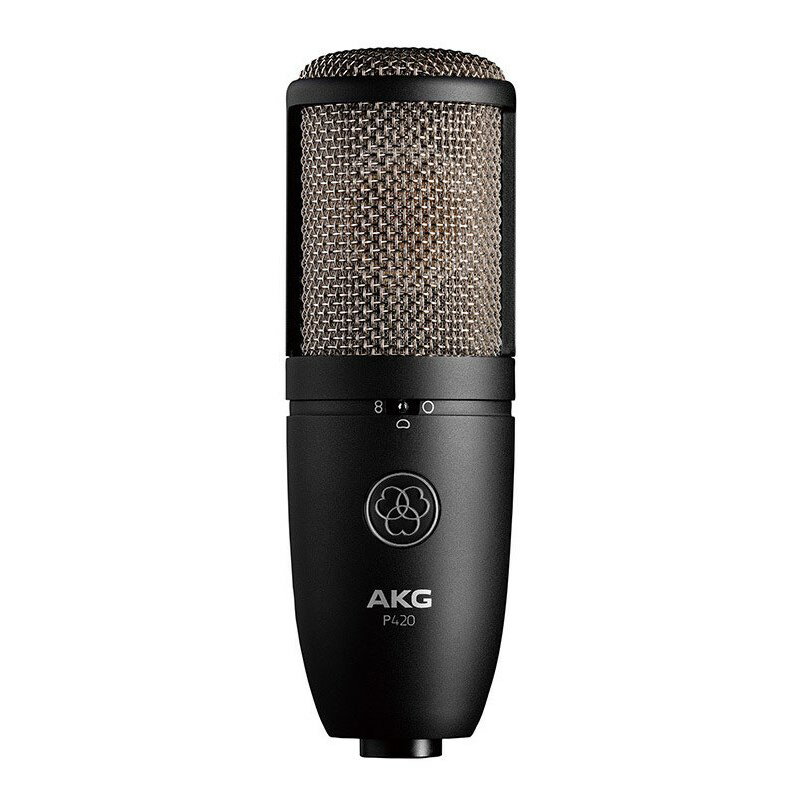 楽器種別：新品AKG/新品 商品一覧＞＞レコーディング【20，000円〜45，000円】 商品一覧＞＞マイク/コンデンサーマイク/AKG 商品一覧＞＞1998年開店 渋谷発・国内最大級DJ機器専門店です！AKG P420(国内正規品2年保証)(アーカーゲー) レコーディング マイク商品説明余韻やニュアンスまで確実に捉えるデュアル・ダイヤフラム構成●1インチの大口径ダイヤフラムを搭載し、ボーカル、グランドピアノ、弦楽器、管楽器からドラムやパーカッションまで、様々な音源をありのままに収音。−31dBの高感度で、繊細な余韻や微細なニュアンスも余すことなく再現します。さらに、2枚のダイヤフラムを近接して平行に配置したデュアル・ダイヤフラム構成を採用。近接効果の影響を大幅に抑制し、明瞭に収音できます。●指向特性は、無指向性／カーディオイド／双指向性に切り替え可能。ボーカルや楽器はもちろん、コーラスやアンビエントまで、様々な用途に対応します。●20dBのパッドとローカットフィルターを搭載。音源や使用環境を選ばず、極めてクリアに収音できます。●サスペンション付ホルダーやキャリングハードケースが付属しています。▼製品の仕様▽P420形式：コンデンサー型指向特性：無指向性/カーディオイド/双指向性周波数特性：20Hz〜20kHz開回路感度：-31dB re 1V/Pa最大音圧レベル (パッドOFF、THD 0.5%)：135dB SPL等価雑音レベル：15dB SPL (Aウェイト)パッド：0/20dBローカットフィルター：Flat/300Hz (12dB/oct)インピーダンス：200Ω以下電源：ファンタムDC48V/3mA以下コネクター：XLR 3ピン寸法(Φ×全長)：54×166mm(除突起部)質量：512g付属品：サスペンション付ホルダー、交換用サスペンションゴム、 キャリングハードケースオプション：PF80(ポップ・スクリーン)、 W4000(ウインドスクリーン)イケベカテゴリ_レコーディング_マイク_コンデンサーマイク_AKG_新品 SW_AKG_新品 JAN:0885038037064 登録日:2015/01/21 マイク コンデンサーマイク コンデンサマイク レコーディングマイク アーカーゲー アカゲ エーケージー