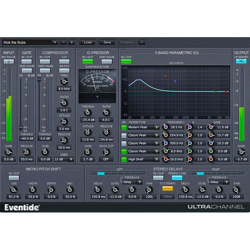 楽器種別：新品DAW／DTMソフト/Eventide 商品一覧＞＞DAW／DTMソフト/Eventide/コード販売 商品一覧＞＞DAW／DTMソフト【20，000円〜50，000円】 商品一覧＞＞1998年開店 渋谷発・国内最大級DJ機器専門店です！Eventide UltraChannel(オンライン納品)(代引不可) DTM プラグインソフト商品説明■オンライン納品製品に関する注意事項※こちらの製品は全てオンライン納品専用となっています。・製品シリアルナンバー及びダウンロード手順説明PDFは当店よりEメールにてお知らせ致します。・プラグイン本体及びマニュアルはメーカーサイトよりダウンロードして頂く必要があります。・シリアルナンバーは、オンラインで納品され、品物はご自宅に配送されません。・オンライン納品製品という性質上、一切の返品・返金はお受け付け致しかねます。・支払方法は代金引換決済はご利用頂けません。・メーカーサイトのメンテナンス時など、シリアル発行まで数日かかる場合がございます。平常時はご決済完了後、1〜3日以内に発行させていただきます。以上、予めご了承の上ご注文下さい。------※最新の動作環境はメーカーサイトにてご確認の上、お求めください。★64-BIT CHANNEL STRIP WITH MICRO PITCH AND STEREO DELAY■特徴◎H8000のマイクロピッチ・コントロール・アルゴリズムを用いたMICRO PITCH SHIFTを搭載◎バリアブル・フィードバックを持つステレオ・ディレイ◎2種類のDynamicsプロセスを搭載：Omnipressorのコンプレッサー・セクションのアルゴリズムを用いたO-Pressorおよびサイド・チェーンとディエッサーを搭載した従来型のコンプレッサー◎ソフト・サチュレーション機能とトランスのコア・サチュレーションのエミュレート機能を搭載。この機能は、低周波の信号にハーモニクスを加え音色に透明感を与え、ミックスを生き生きとしたものに変える力を持っています。◎FlexiPathルーティング機能：O-Pressor， compressor/de-esser， EQ， Gateの各コンポーネントのパスをドラッグ&ドロップ操作で簡単に変更可能。◎Eventideアーティストたちによって作られた豊富なファクトリー・プリセット（guitar， bass， kick drum， snare， piano， strings， synths and vocals）イケベカテゴリ_DTM_DAW／DTMソフト_Eventide_コード販売_新品 JAN:4560263762030 登録日:2022/12/17 DAW DTM ソフトウェア PCソフト 音楽制作ソフト DAW DTM ソフトウェア PCソフト イーブンタイド