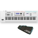 楽器種別：新品シンセサイザー/Roland 商品一覧＞＞シンセサイザー【50，000円〜100，000円】 商品一覧＞＞1998年開店 渋谷発・国内最大級DJ機器専門店です！Roland JUNO-DS61W ホワイト【数量限定！専用キャリングケース・プレゼント中！】 シンセサイザー・電子楽器 シンセサイザー商品説明※沖縄・離島等、一部の地域へのご配送は別途送料お見積もりとなります。お気軽にお問い合わせ下さい。★☆数量限定特典付きキャンペーン実施中！☆★●特典ローランド純正 背負える「専用キャリングケース(非売品)」※数に限りがございますので、早期終了の際はご容赦ください-----☆渋谷・鍵盤堂にて絶賛展示中！JUNO-DS61のホワイトカラーバージョン「高音質」「軽量」「簡単操作」の基本コンセプトはそのままに全てが強化されたJUNOシリーズの最新モデル！JUNO-DS は、バンド・ユースの定番となっているJUNO シリーズの最新モデル。「高音質」「軽量」「簡単操作」の基本コンセプトはそのままに、全ての機能が強化されています。ソロ/アンサンブル、あらゆる演奏シチュエーションを想定して最適なチューニングを施した豊富な音色を収録。新規に波形レベルで追加されたアコースティック・ピアノ・サウンドなどにより、幅広い音楽ジャンルをカバーします。さらに、音色拡張ライブラリー・サイト Axial からダウンロードできるEXP シリーズや、ユーザー・サンプルの読み込みにも対応し、高い拡張性を実現。1. バンドでの使用感を徹底的に追及し、プリセット音色を強化。2. 抜群の可搬性を誇る軽量/コンパクト・ボディ。3. 音色選択やサウンド・メイクを容易に実現するイージー・オペレーション。4. 音色拡張ライブラリー EXPシリーズを1タイトル読み込み可能。5. ボーカル・パフォーマンスに活用できるボーカル・エフェクターを搭載。6. オーディオ・サンプル、ソング再生にも使えるフレーズ・パッド。7. 気軽にフレーズを作成できる、最大8トラックのパターン・シーケンサーを搭載。8. PCで使用可能なUSB AUDIOインターフェース機能/MIDIコントロール機能。■バンドでの使用感を徹底的に追及し、プリセット音色を強化アコースティック・ピアノ、エレクトリック・ピアノ、オルガン、そしてシンセサイザー・サウンド。これらはキーボーディストにとって必須であると同時に非 常に重要となる音色です。JUNO-DS では、波形レベルで新規に追加されたアコースティック・ピアノをはじめ、すべての音色を新たにチューニング。JUNO-DS 用に新規デザインされた音色に加え、前モデルJUNO-Di のプリセット約1，000 音色も搭載。JUNO-Di との音色データの互換性も実現しています。■音色選択やサウンド・メイクを容易に実現するイージー・オペレーションJUNO シリーズが支持されてきた大きな理由は、非常に簡単な操作を実現していた点です。カテゴリーごとに分けられた音色選択ボタンにより、豊富なサウンドの中から瞬時にお好みの音色を探し出すことが可能。また、2 つの音色を重ねるデュアル、鍵域を分け複数の音色を演奏するスプリットは、それぞれ専用の設定ボタンを用意。もちろん、エディットした音色の保存や読み出しも簡単に行えます。また、演奏時のリアルタイム操作もさらにブラッシュ・アップ。例えば、デュアルで重ねた2 つの音色の音量バランスや、マイク・ボリュームなどを直感的に調整できるスライダーや、シンセサイザーのカットオフ／レゾナンスといったパラメーターを操作できるノブなども備えています。■音色拡張ライブラリー EXP シリーズを1タイトル読み込み可能高品質な音色拡張ライブラリー EXP シリーズ 全10 タイトルから1 タイトルを選んで読み込むことが可能。EXP シリーズは、アコースティック・ピアノ、エレクトリック・ピアノといったキーボード・サウンドはもちろん、ダンス・ミュージックやオーケストレーションの再現など、幅広い音色や音楽ジャンルをカバーするサウンド・ライブラリー。用途に応じてJUNO-DS のサウンドを自由に拡張することができます。■ボーカル・パフォーマンスに活用できるボーカル・エフェクターを搭載JUNO-DS には、単体機に匹敵するボーカル・エフェクターが搭載されています。弾き語り用途にはもちろん、バンド内のボーカル・パート用のエフェクターとして使用することもできます。また、近年では音楽ジャンルを問わず導入されているボコーダー、オート・ピッチといったロボット・ボイスの演奏も可能です。■オーディオ・サンプルやソング再生、シームレスな音色切り替えにも使えるフレーズ・パッド新たに搭載された8 つのフレーズ・パッドを使用すると、USB メモリーに保存されているオーディオ・サンプルや、音楽ファイルの再生が可能。効果音の再生や、PCで作り込まれたソング・ファイルの再生にも最適です。フレーズ・パッドは全13 通りのカラー・タイプから選択してカスタマイズが可能。さらに、鍵盤演奏に反応してダイナミックに輝かせることもできます。■気軽にフレーズを作成できる、パターン・シーケンサーを搭載JUNO-DS には、8 トラックのパターン・シーケンサーを搭載。気軽に楽曲のアイデアをスケッチしたり、ライブ・パフォーマンスに活用することができます■PC で使用可能なUSB AUDIO インターフェース機能／MIDI コントロール機能JUNO-DS には、USB AUDIO インターフェース機能／ MIDI コントロール機能を搭載。マイク入力からの信号をPC で録音したり、PC からのオーディオ信号をJUNO-DSのオーディオ・アウトプットから出力することもできます。本体に用意されたDAW コントロール・ボタンを押すことで、瞬時にMIDI コントローラー・モードに切り替わり、DAW 上のプラグイン・シンセのコントロールが可能となります。■主な仕様●音源部◎最大同時発音数：128 音◎パート数：16 パート◎プリセット・メモリーパッチ：1，200 以上ドラム・キット：30 以上パフォーマンス：64※GM2 音色を含む。◎ユーザー・メモリーパッチ：256ドラム・キット：8パフォーマンス：128フェイバリット：100◎ウェーブ・エクスパンション・スロットスロット数：1※ ウェーブ・エクスパンション・スロットは、書き換え可能な本体波形メモリーです。音色ライブラリー・サイトAxial からデータをダウンロードして、USBメモリーで本体ウェーブ・メモリー（スロット）に書き込むことができます。◎サンプル・インポートファイル・フォーマット：WAV（44.1kHz、16 ビット）◎エフェクトマルチ・エフェクト：3 系統、80 種類コーラス：3 種類リバーブ：5 種類マイク・インプット・リバーブ：8 種類●オーディオ・ファイル・プレーヤー部◎再生可能フォーマットオーディオ・ファイル：WAV、AIFF、MP3●その他◎リズム・パターンプリセット：30 グループ×8◎アルペジオプリセット：128◎コントローラーピッチ・ベンド／モジュレーション・レバーコントロールつまみ×4LEVEL スライダー×4マルチ・カラー・パッド×8◎ディスプレイ：グラフィックLCD 256×80 ドット◎外部メモリー：USB MEMORY（USB2.0 Hi-Speed フラッシュ・メモリー対応）◎接続端子○ PEDAL HOLD 端子○ PEDAL CONTROL 端子○ MIC INPUT 端子（標準タイプ）○ EXT INPUT 端子（ステレオ・ミニ・タイプ）○ OUTPUT 端子（L/MONO、R）（標準タイプ）○ PHONES 端子（ステレオ標準タイプ）○ MIDI コネクター（IN、OUT）○ USB MEMORY 端子○ USB COMPUTER 端子（USB MIDI/AUDIO 対応）○ DC IN 端子◎電源DC9V：AC アダプターまたは充電式ニッケル水素電池単3 形（別売）× 8◎消費電流：600mA※ 連続使用時の電池の寿命（使用状態によって異なります）充電式ニッケル水素電池：約5 時間（容量1，900mAh 使用時）（USB メモリー接続時: 約4 時間）※ マンガン乾電池、アルカリ乾電池は使用不可●付属品取扱説明書、『安全上のご注意』チラシ、AC アダプター、電源コード、保証書、ローランド ユーザー登録カード【外形寸法】1，008（幅）×300（奥行）×97（高さ）mm【質量】5.3kg（AC アダプターを除く） イケベカテゴリ_キーボード_シンセサイザー_Roland_新品 JAN:4957054508869 登録日:2016/03/01 シンセサイザー シンセ Synth ローランド ろーらんど