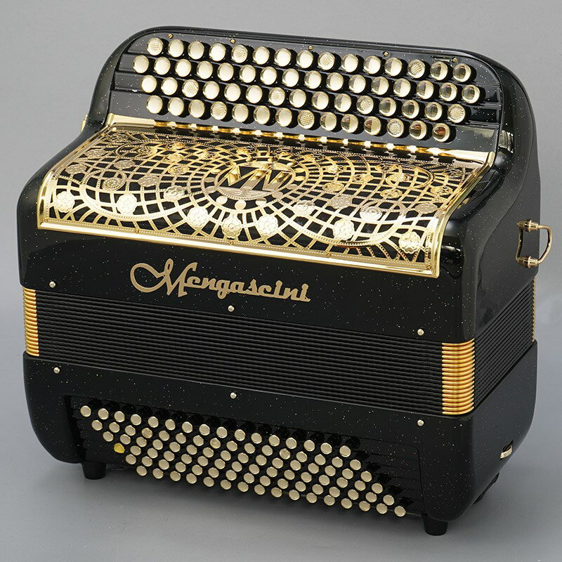 Mengascini 【デジタル楽器特価祭り】F4-96 Black Sparkle Gold フレンチタイプボタン式アコーディオン 電子ピアノ・その他鍵盤楽器 アコーディオン