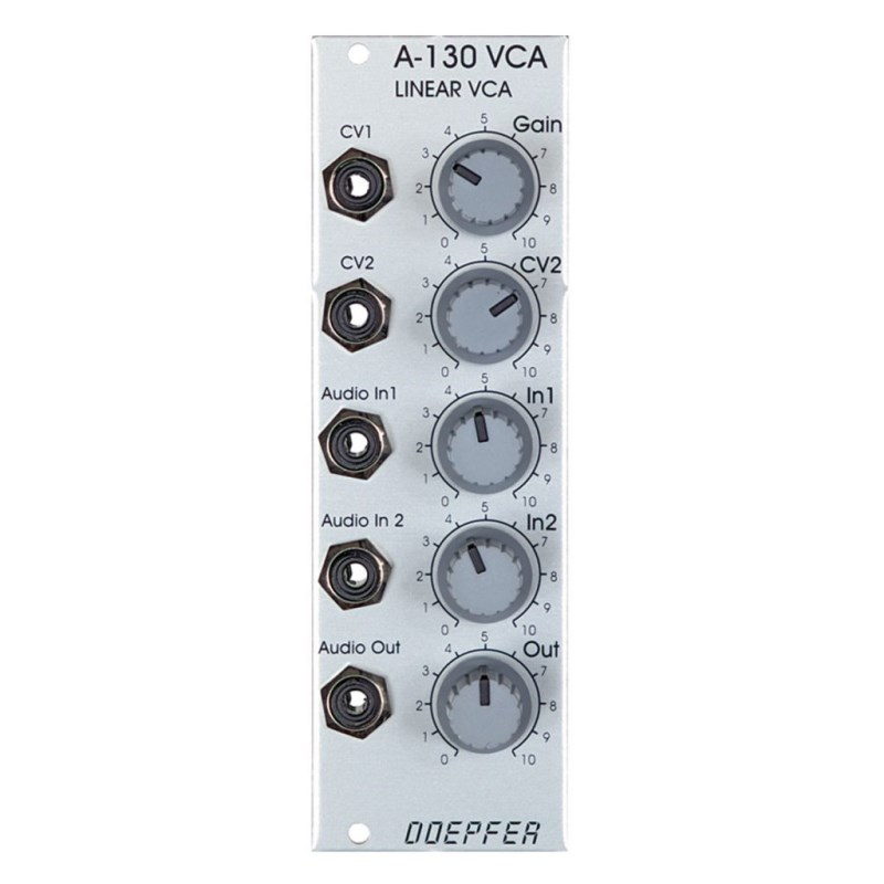 楽器種別：新品DOEPFER/新品 商品一覧＞＞シンセサイザー・電子楽器【10，000円〜25，000円】 商品一覧＞＞シンセサイザー/モジュラーシンセ/DOEPFER 商品一覧＞＞1998年開店 渋谷発・国内最大級DJ機器専門店です！DOEPFER (メーカー直送品)A-130 Liner VCA シンセサイザー・電子楽器 シンセサイザー商品説明※本商品は国内正規輸入代理店より直送商品となります。ECサイトにも掲載上の価格とさせていただいておりますので、予めご了承くださいませ。海外輸入商品につき、欠品の際は超長期間の納期がかかる場合がございます。購入ご希望の際は事前にお問い合わせをいただく事をおすすめ致します。また、国内に在庫がある場合でも、アナログ製品、パーツ品等である事から、入荷までに1週間〜10日間程度お時間をいただく場合がございます。予めご了承ください。A-130-1 VCA LINEAR VCA は CV 信号の処理に最適なリニア・カーブで動作する VCA です。通常、オーディオ信号にはエクスポネンシャル VCA の A-131 を、CV 信号にはリニア VCA の A-130-1 を使用しますが、厳密に使い分ける必要はありません。増幅量は2つの CV 入力 CV1、CV2 の電圧の合計と、手動で調節できる Gain コントロールで生成される CV で決まります。Gain コントロールにより、VCA は外部 CV を使用しなくても手動で開くことができます。CV1 と CV2 の CV 範囲は約 0 〜 +5V で、0 〜 1 の範囲で信号を増幅させることができます。CV2 はアッテネーターを搭載しています。これにより、CV のレベルを調整することができます。（CV の最大値が明らかに +5V より高い場合など。）2つの Audio In があり、それぞれにアッテネーターが搭載されています。（これにより小型ミキサーのようにも使用できます。）2つのオーディオ信号の和は、入力された CV と Gain コントロールの位置に応じて VCA で処理されて、Audio Out から出力されます。Audio Out にもアッテネーターが搭載されており、必要に応じて出力レベルを調整することができます。●幅8HP●奥行き45mm●消費電流+12V : 20mA-12V : 20mAイケベカテゴリ_シンセサイザー・電子楽器_シンセサイザー_モジュラーシンセ_DOEPFER_新品 SW_DOEPFER_新品 JAN:4582348920579 登録日:2024/04/24 シンセサイザー シンセ Synth ドイプファー ドゥーファー ドエプファー アナログシンセ モジュラーシンセ ユーロラック