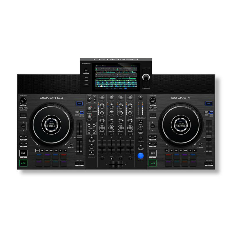 楽器種別：新品デジタルDJ/DENON 商品一覧＞＞デジタルDJ【125，000円〜235，000円】 商品一覧＞＞1998年開店 渋谷発・国内最大級DJ機器専門店です！DENON SC LIVE 4 【Amazon Music Unlimited対応】【オールインワン型スタンドアローンDJコントローラー】 DJ機器 オールインワンDJシステム商品説明★DENON DJ 「SC LIVE 4」◎主な特徴・DJ機材としては世界初となる「Amazon MusicUnlimited」に対応したストリーミング・プレイを実現・Engine DJ OS搭載・Sweepエフェクト/BPMエフェクトを搭載したクラブプレイ仕様・コンピュータレスのプレイを実現する4デッキ・スタンドアローンDJコントローラー・Wi-Fi接続対応。ストリーミングサービスやクラウドストレージを介したDJプレイ・本体OSアップデートなどもワイヤレスで可能・マルチジェスチャー対応・7インチHDタッチスクリーン・音量調整機能付スピーカー内蔵・3つのメディアスロット(SDカード端子x1/USB-A端子x2)搭載・ディスプレイ付6インチ・高解像度タッチセンサー・ジョグホイール搭載・Serato DJ ProとVirtual DJに対応・Main出力端子x2(XLR， RCA)、Booth出力端子(1/4TRS)、AUX入力端子(RCA)搭載・Mic入力端子x2(XLR， 1/4)搭載・DMX/Philips Hue/Nanoleafの照明コントロールに対応・軽量で可搬性に優れたデザインSC LIVE 4 は7 インチ・タッチスクリーン、スピーカー、Wi-Fi を備え、4 デッキコントロールに対応したオールインワン型スタンドアーロンDJ コントローラーです。スタンドアローンDJ 機器として世界初となるストリーミングサービス「Amazon Music Unlimited」への対応を実現しました。◎Amazon Music Unlimited 対応SC LIVE 4 はAmazon Music のストリーミング配信に対応するため、独自の回路を用いて設計した世界で初めてAmazon Music Unlimited に対応したスタンドアローンDJ コントローラーです。Amazon Music Unlimited をはじめとした各種ストリーミングサービスとの連携により9000 万曲以上のあらゆるジャンルの楽曲へのアクセスを可能にし、CD と同等の音質で楽曲を瞬時に再生することができます。SC LIVE4 にはWi-Fi と高速な楽曲解析機能を内蔵し、手持ちの楽曲ライブラリーから事前に楽曲準備を行うことなく楽曲をストリーミングするだけで長時間のDJ プレイを可能とします。◎コンピューターレスのスタンドアローンプレイを実現する「Engine DJ OS」搭載SC LIVE 4 は、世界中のステージやDJ ブースでラップトップフリーのパフォーマンスを実現するスタンドアローンDJ OS であるEngine DJ を搭載しています。ハードウェアとソフトウェアのシームレスな統合により、インスピレーション溢れるミックスやライブを実現するために必要な機能を直感的に操作することができます。4 つのデッキを素早く切り替る「レイヤーボタン」を搭載し、波形はフルカラー・タッチスクリーン上にチャンネルごとに表示されます。6 インチ・高解像度タッチセンサー・ジョグホイールの中央にはデッキ番号、トラックポジション、BPM、時間などの重要な情報が鮮やかに表示されます。◎Serato DJ Pro とVirtual DJ に対応SC LIVE 4 は「コンピュータモード」を有効にすることでSerato DJ Pro（認証ライセンス付属）のDJ ソフトウェア専用コントローラとして使用できるほか、Virtual DJ（別途ライセンスが必要）にも対応します。ハードウェアとソフトウェアの1 対1 の統合によりHD タッチスクリーン上に動く波形や音楽ライブラリの情報を表示し、FX などの機能にもスムーズアクセスすることができるのでお好みのプレイスタイルに応じた多彩なパフォーマンスが実現します。◎クリエイティブなミキシングを実現するデザインSC LIVE 4 は、場所を選ばずDJ プレイができる4 デッキ・スタンドアローンDJ コントローラーです。Amazon MusicUnlimited へのストリーミングアクセスに対応していますので、コンピューターを使用せずにクリエイティブなDJ プレイをあらゆるシチュエーションで実現します。本製品はDENON DJ のフラッグシップモデル「SC6000 PRIME」メディアプレーヤーと、一般的なミキサーのレイアウトや機能性、直感的な操作性を継承しており、クラブでのDJ セットアップを1台のマシンに融合したコンパクトでパワフルなDJ コントローラーとなっています。Wi-Fi 接続を介したストリーミングプレイにも対応し、マルチジェスチャー対応7 インチ・タッチスクリーンと3つのメディアスロット(SD カード端子x1/USB-A 端子x2) を搭載したSC LIVE 4 では、クリエイティブなライブパフォーマンスを可能にします。各デッキに8 つずつ搭載されたパフォーマンスパッドは、ホットキュー、オートループ、マニュアルループ、ロール、スライサー、スライサーループの各モードをコントロールでき、その場でクリエイティブなミキシングを行うことが可能です。各チャンネルのフェーダーの上には4つのSweep エフェクトと専用ノブを搭載。FX とフィルターの組み合わせを表現力豊かにコントロールすることができます。チャンネルアサインメントノブ、タイム／パラメーターコントロール、FX レベルエンコーダー、点灯式エンゲージボタンを備えたFX コントロールセクションでBPM エフェクトを使用すれば、サウンドをさらにカスタマイズすることが可能です。◎オールインワン・オーディオSC LIVE 4 には、ライブストリーミング/ 練習/ コンテンツ制作中などのパーソナルモニタリングにパワフルで最適なスピーカーを内蔵しています。ボリュームノブ、内蔵スピーカーオン／オフスイッチも搭載し、あらゆるシチュエーションに持ち込んでDJ プレイが可能です。◎Engine Lighting と同期した照明コントロールEngine Lighting 対応のEngine DJ OS を搭載したSC LIVE 4 では、ボタンを押すだけで楽曲に同期した照明コントロールを行うことができます。また、Phillips Hue、Nanoleaf、DMX 照明の色、明るさ、ストロボなどのパラメーターをコントロールすることで、DJ プレイに没入感のあるライティングパフォーマンスをシームレスに同期させることができます。SC LIVE 4 には、次世代のスタンドアローンDJ コントローラーとして、音楽の自由と創造の新時代を切り開く豊富な機能が備わっています。SC LIVE 4 には、次世代のスタンドアローンDJ コントローラーとして、音楽の自由と創造の新時代を切り開く豊富な機能が備わっています。■技術仕様オーディオ・周波数レンジ: 20-20，000 Hz・サンプリングレート: 44.1 kHz・D/A コンバータ: 24 bit本体・サイズ (W x D x H): 71.8cm x 40.4cm x 10cm・重量: 5.8 kg■互換性対応ソフトウェア・Engine DJ OS・SoundSwitch・Virtual DJ ( 別途ライセンスが必要です)・Serato DJ Pro（ライセンス付属)対応ハードウェア・Denon DJ LC6000・SoundSwitch Micro USB to DMX インターフェース・SoundSwitch Control One対応ストリーミングサービス・Amazon Music Unlimited・Beatport・Beatsource・Dropbox・SoundCloud GO+・TIDAL（TIDAL、SoundCloud GO+ の日本でのサービスは現時点で行われておりません。*2022 年11 月現在）■Amazon Music Unlimited について◎Amazon Music Unlimited はどんな音質に対応しますか？Amazon Music HD はHD とUltra HD の2 種類のロスレスオーディオの音質を提供します。HD楽曲のビットレートは16 ビット、最小サンプルレートは44.1kHz（CD 音質とも呼ばれます）、平均ビットレートは850kbpsです。 Ultra HD 楽曲のビットレートは24 ビット、サンプルレートは44.1kHz 〜192kHz、平均ビットレートは3730kbps です。HD 対応の楽曲は7500 万曲、Ultra HD 対応の楽曲は100 万曲ほどあります。◎Amazon Music Unlimited で同時にストリーミングできるトラック数は?Amazon Music Unlimited では、同時に2 曲までストリーミングすることができます。これには、プレイリストやデッキに読み込んだ楽曲、ライブラリから試聴した楽曲も含まれます。◎Amazon Music Unlimited 対応のEngine DJ コントローラーは他にもありますか?国内では現在SC LIVE 4 のみとなります。※詳細な製品仕様はメーカーサイトをご確認下さい。イケベカテゴリ_DJ機器_デジタルDJ_DENON_新品 JAN:0694318025208 登録日:2022/10/28 デジタルDJ PCDJ DJコントローラー デノン デンオン デノンDJ