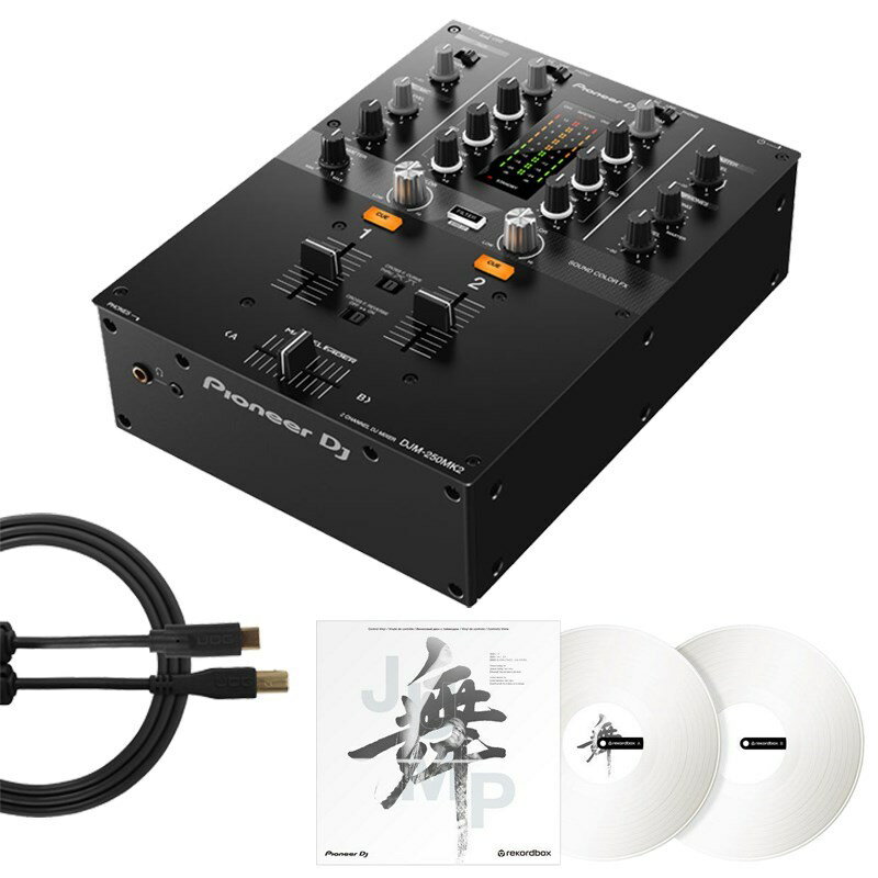 あす楽 Pioneer DJ DJM-250MK2 + コントロールヴァイナルRB-VD2-W + UDG製 USBタイプC-BケーブルSET 【rekordbox対応 2ch DJミキサー】 DJ機器 DJミキサー