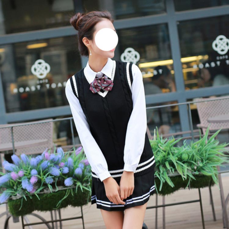 大きいサイズ スクール 夏 コットン Vネック 学生服 ニットベスト 女子 ライン入り...