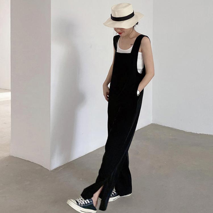 ワイド 秋 送料無料 薄手 オーバーオール ストレート パンツ 脚口 夏 春夏 オールインワン 無地 レディース オールインワン 韓国ファッション おしゃれ サロペット スリット入り 20代 30代 40代 カジュアル シンプル