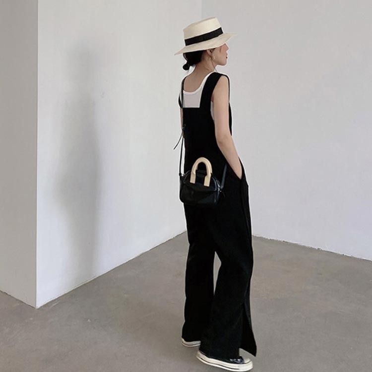 ワイド 秋 送料無料 薄手 オーバーオール ストレート パンツ 脚口 夏 春夏 オールインワン 無地 レディース オールインワン 韓国ファッション おしゃれ サロペット スリット入り 20代 30代 40代 カジュアル シンプル