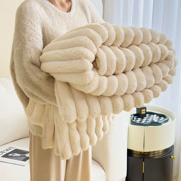 ストライプ 毛布 もこもこ ブランケット ふわふわ 2枚合わせ 枕カバー付き 48*74cm 両面ボア シングル セミダブル ダブル 掛け毛布 ひざ掛け お洒落 暖かい 厚手 洗える 洗濯可能 秋冬用 寒さ対策 送料無料 [2]