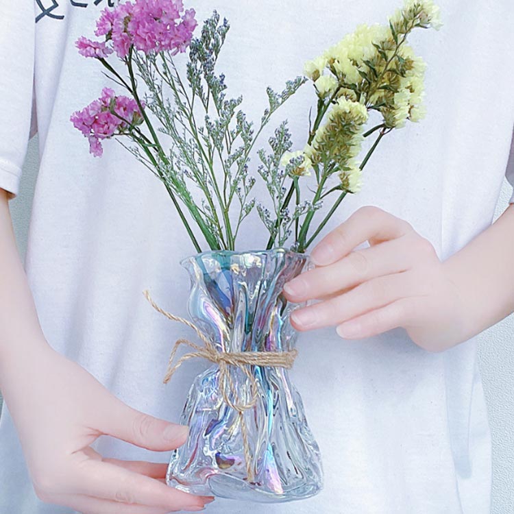 花瓶 お洒落 フラワーベース ランダムシェイプ オーロラ ガラス 可愛い 小さい 一輪挿し 花束 生花 ドライフラワー インテリア シンプル 北欧風 花器 装飾 リビング 玄関 ギフト プレゼント 送料無料 [3]