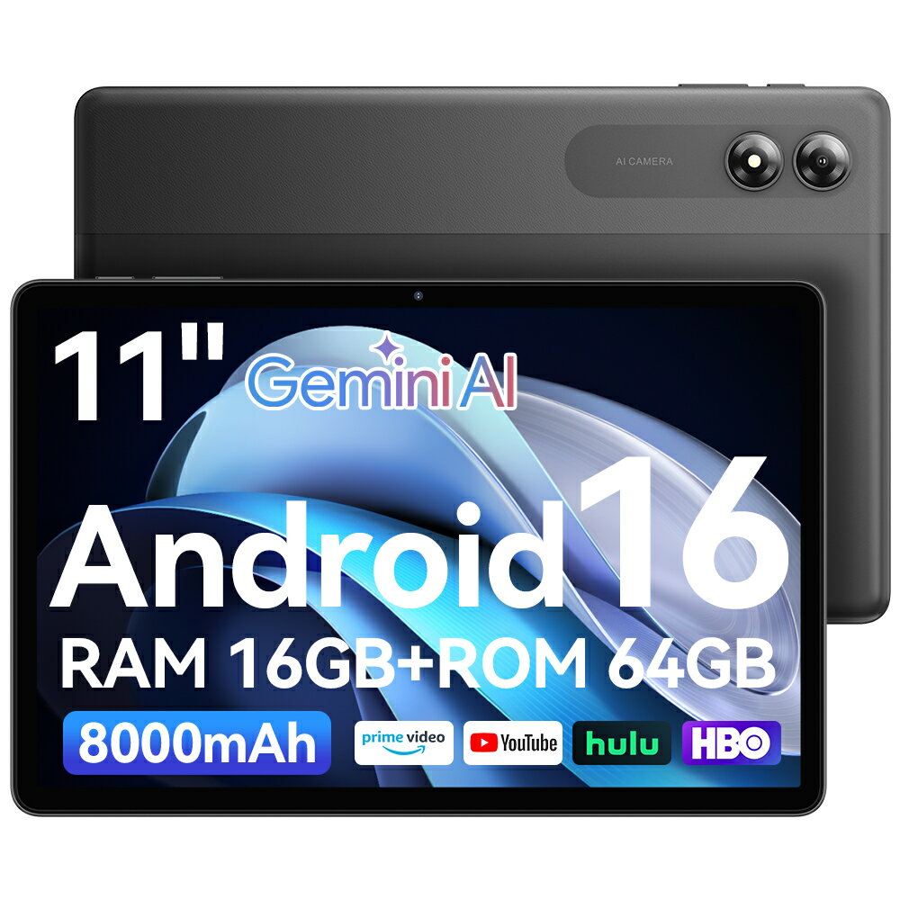 タブレット Android16 11インチ 大画面 android タブレットPC本体 12GB+64GB 8000mAh大容量 仕事用tablet Netflix YouTube Gemini AI 子供保護モード