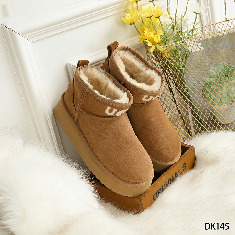 【D&K UGG】 厚底スノーブーツ ムートンブーツ レディース 牛スエード ウール裏地 防寒 あったか 冬 おしゃれ D&K UGGのロゴ オーストラリア製品 正規品 脚のラインが?く見える DK145