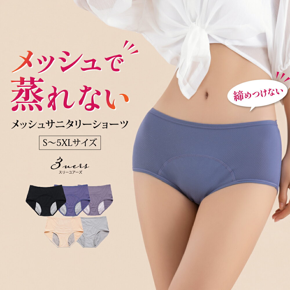 サニタリーショーツ 夏用 メッシュ 生理用ショーツ 生理用パンツ 生理ショーツ 生理パンツ レディース 蒸れない 夜用 前漏れ防止 後ろ漏れ防止 響かない S M L XL 2XL 3XL 4XL 5XL /あす楽/メール便無料