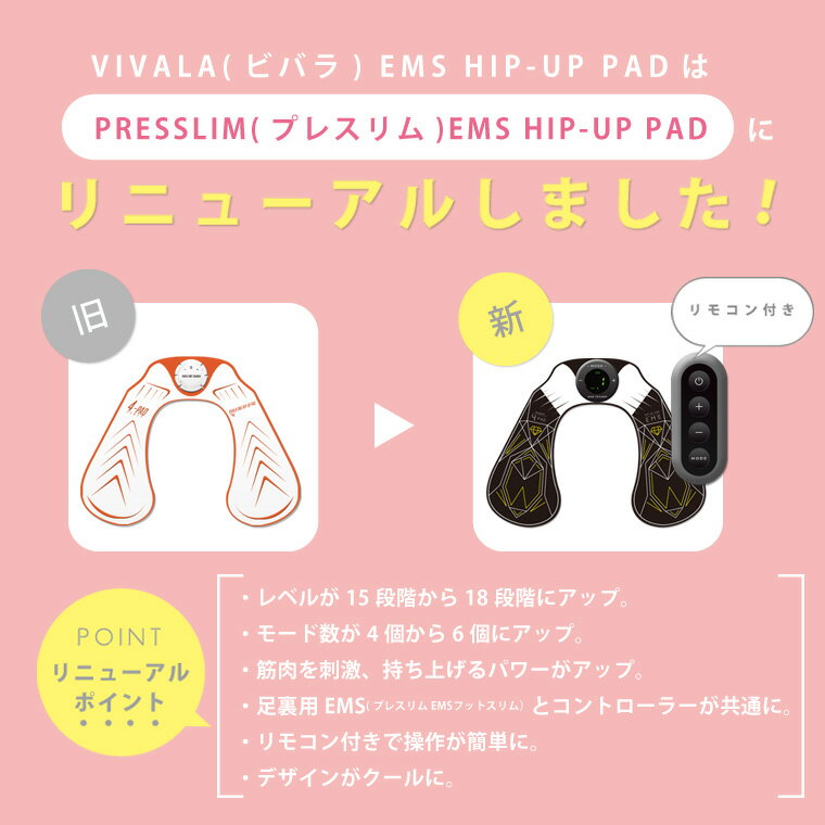 ヒップEMS【日本規格】プレスリム EMS ヒップアップパッド お尻用 おしり EMS トレーニング器具 4パッド 充電式 日本製ジェル 筋トレ 垂れ尻 ダイエット 男女兼用 臀部 メール便