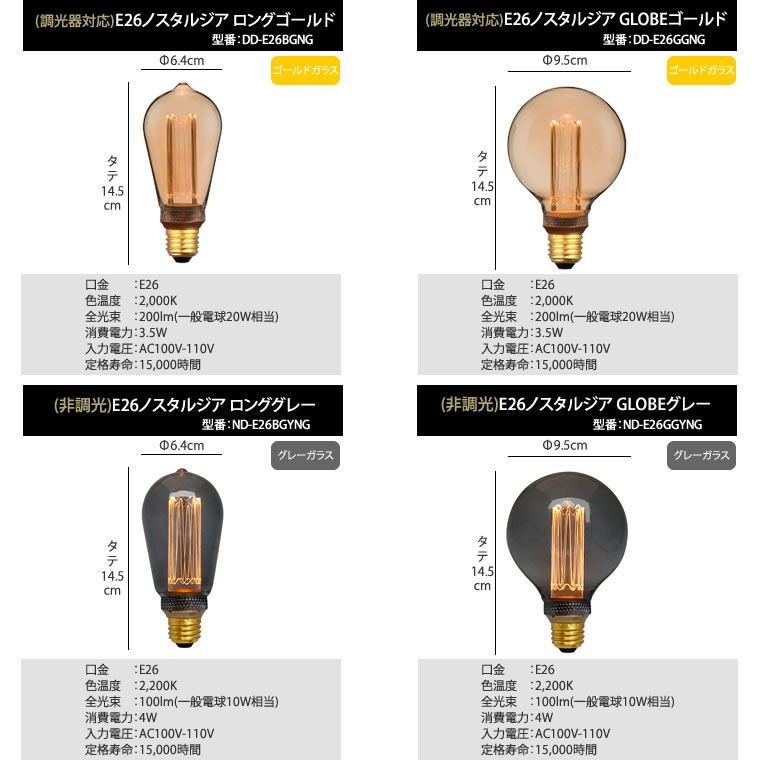 【2個セット】【ノスタルジア】エジソン電球 LED E26 LED電球 エジソンバルブ エジソンランプ カフェ風 レトロ ビンテージ アンティーク電球 電球色