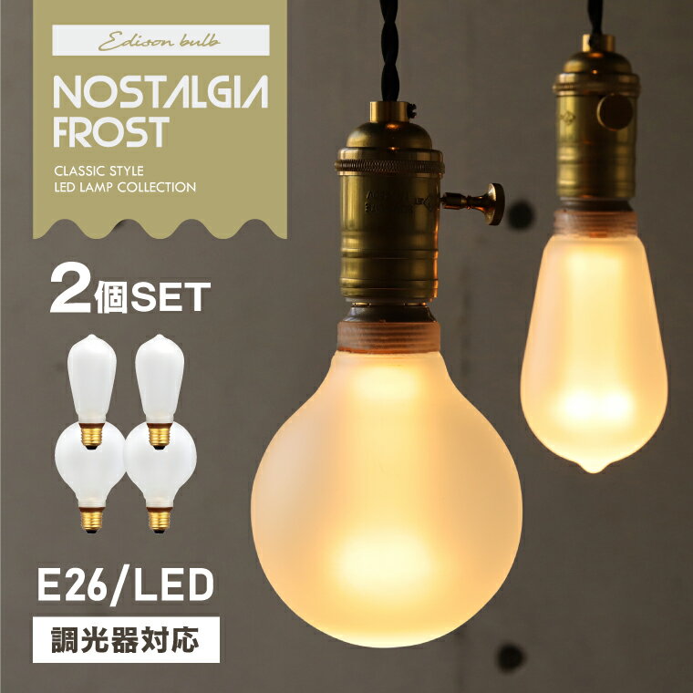 【2個セット】エジソンバルブLED ノスタルジア E26 ロングフロスト GLOBEフロスト 調光器対応 エジソン電球 電球色 …