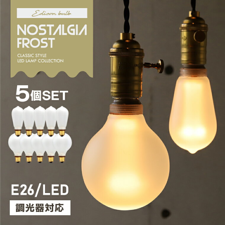 【5個セット】エジソンバルブLED ノスタルジア E26 ロングフロスト GLOBEフロスト 調光器対応 エジソン電球 電球色 …