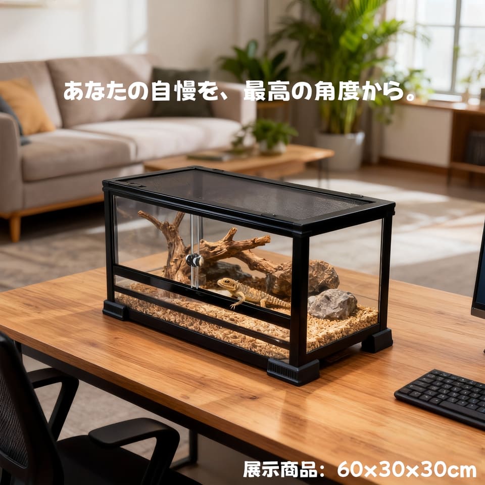 DMB自社製爬虫類両生類飼育ケージ60x30x30cm　6030　組み立て式　ガラス飼育ケージ　リクガメ　ヤモリトカゲ　レオパード　ヘビ　リス　両生類　ヤドカリ　家庭飼育トカゲ　カメ　カエル　ハムスター　ヘビ