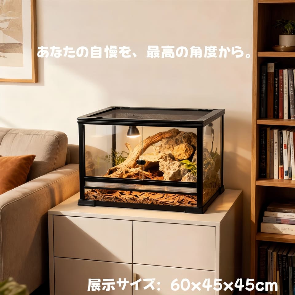 DMB自社製爬虫類両生類飼育ケージ60x45x45cm　6045　組み立て式　ガラス飼育ケージ　リクガメ　ヤモリトカゲ　レオパード　ヘビ　リス　両生類　ヤドカリ　家庭飼育トカゲ　カメ　カエル　ハムスター　ヘビ
