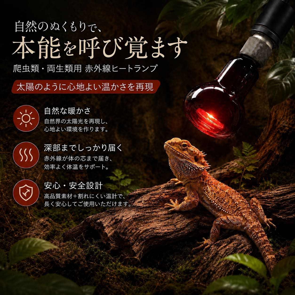 DMB ペットショップ 楽天市場店の爬虫類・両生類用 赤外線保温（75W）ランプ リクガメ・トカゲ・クモ・ヘビ・ハリネズミ・カメ飼育ケージ用 ヒーター 保温器具 DMBYD75W｜アングル3