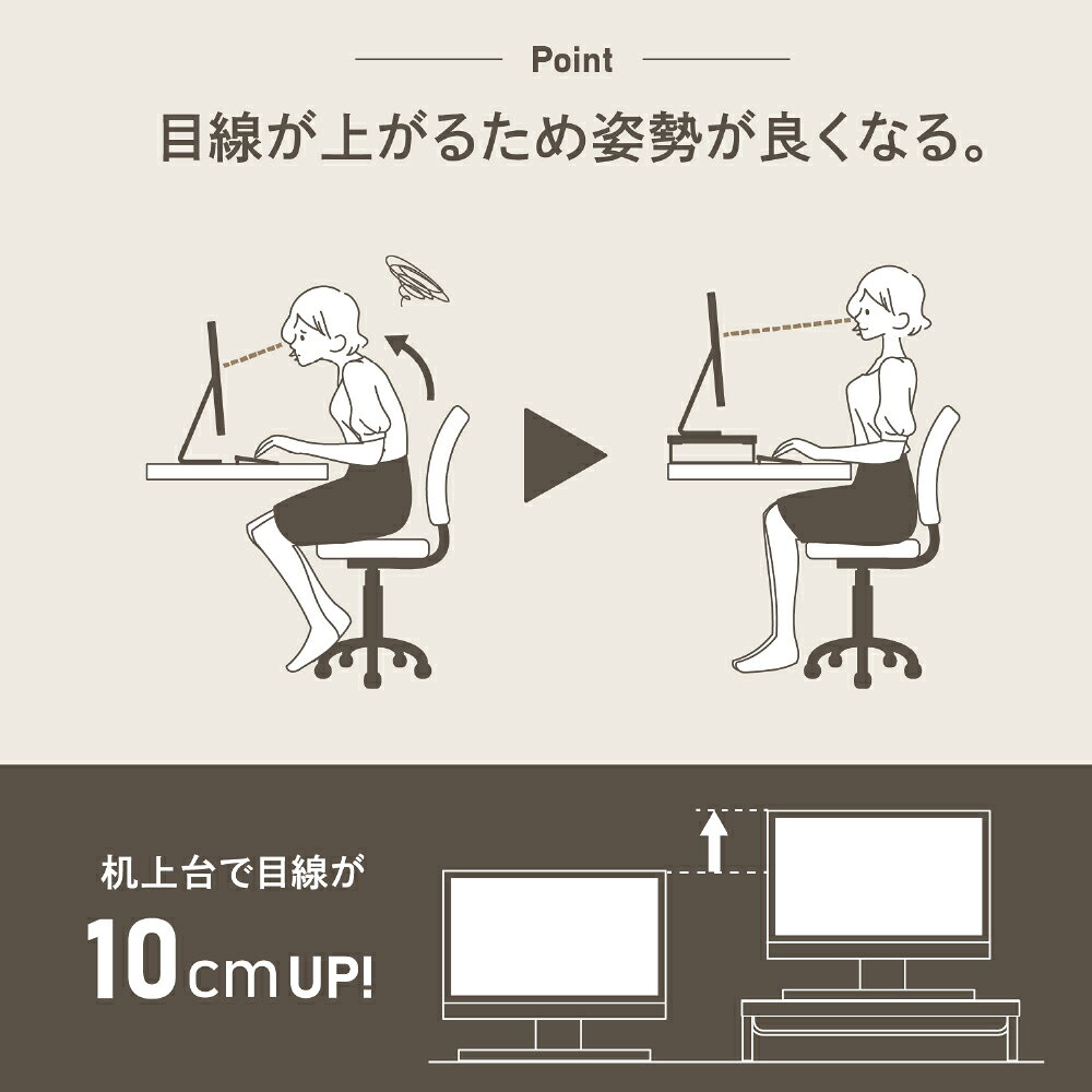 リヒトラブ公式ストア 楽天市場店のMDF机上台・スリム＜500×200・棚付＞　A8012　モニター台　デスクトップ　リヒトラブ｜アングル3