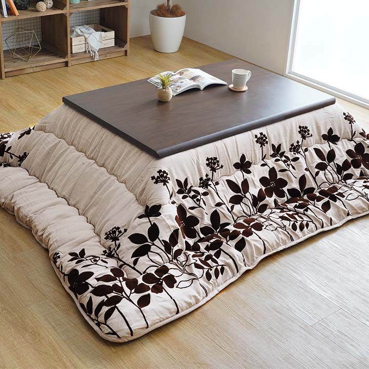 こたつ布団 正方形 モダンリーフ柄 約205×245cm