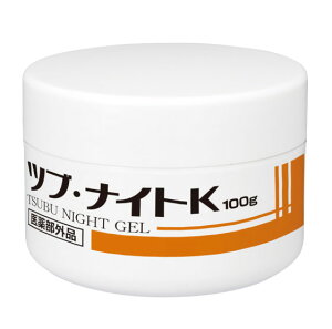 商品名 薬用ツブ・ナイトKゲル 100g 商品特徴 医薬部外品！お顔・首元にできる頑固なポツポツ角質粒を徹底ケア。大ヒット商品「薬用ツブ・ナイトK」の薬用ゲルバージョンが登場！目の周りや首元にできるポツポツの肌荒れに薬用成分の甘草エキス、ハトムギでしっかりとケア。ゲルタイプでお肌の広い範囲でお使いいただけます。 内容量 100g 使用方法 適量を指先にとり、気になる部分に塗りこんでください。 使用上・保管上の注意 お肌に異常が生じていないかよく注意して使用してください。 1．化粧品がお肌に合わないとき即ち次のような場合には、使用を中止してください。 そのまま化粧品類の使用を続けますと、症状を悪化させることがありますので、皮膚科専門医等にご相談されることをおすすめします。 ・使用中、赤味、はれ、かゆみ、刺激、色抜け（白斑等）や黒ずみ等の異常があらわれた場合。 ・使用したお肌に、直射日光があたって上記のような異常があらわれた場合。 2．傷やはれもの、しっしん等異常のある部位にはお使いにならないでください。 3．目に入らない様にご注意ください。万一入った場合は清水で洗い流し痛みが治まらない場合は眼科医にご相談ください。 4．保管及び取扱い上の注意 (1)使用後は必ずしっかり蓋をしめてください。 (2)乳幼児の手の届かないところに保管してください。 (3)極端に高温又は低温の場所、直射日光のあたる場所には保管しないでください。 (4)内容物が衣服につかない様にご注意ください。 成分 有効成分：プラセンタエキス(1)、グリチルリチン酸ジカリウム その他の成分：エタノール、フィトスフィンゴシン、ラクトフェリン液、アーティチョークエキス、2-メタクリロイルオキシエチルホスホリルコリン・メタクリル酸ブチル共重合体液、加水分解ヒアルロン酸、コンドロイチン硫酸ナトリウム、N-アセチルグルコサミン、加水分解シルク液、納豆エキス、ヨクイニンエキス、マロニエエキス、カルボキシビニルポリマー、水酸化カリウム、キサンタンガム、ポリオキシエチレンポリオキシプロピレンデシルテトラデシルエーテル、パラオキシ安息香酸エチル、パラオキシ安息香酸メチル、塩化ナトリウム、赤色227号、黄色4号、2-オクチルドデカノール、1,3-ブチレングリコール、無水エタノール 区分 日本製・医薬部外品 メーカー シェモア 【関連キーワード】医薬部外品 薬用ツブ・ナイトK ゲル 首 目元 首元 顔 イボ ケア 対策 ヨクイニン ヨクイニンエキス ハトムギエキス 甘草エキス スキンケア 薬用ゲル イボ対策 ポツポツ 角質 おすすめ 人気 通販 販売 【広告文責】株式会社スパーク 0276-52-3731【薬用ツブ・ナイトKゲル 100g】