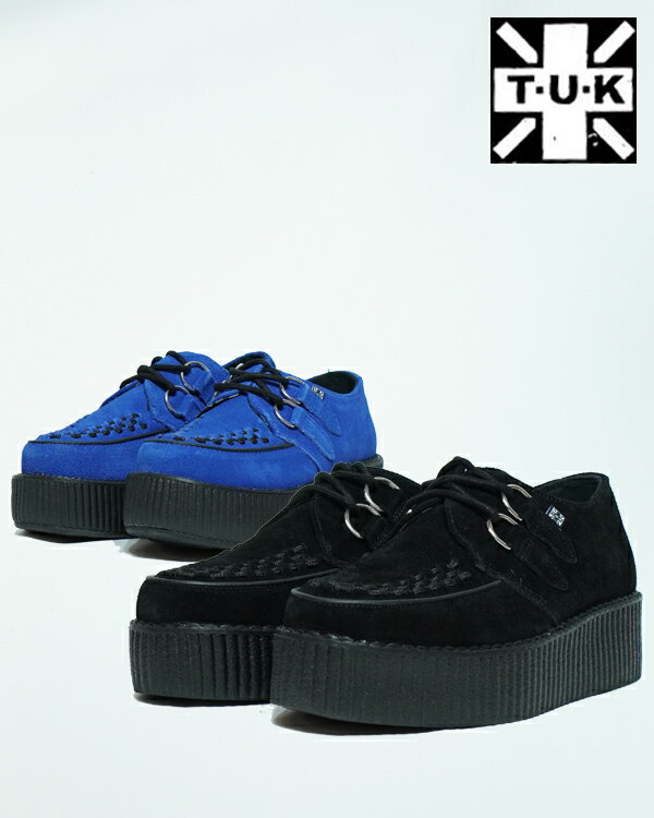 ラバーソール 厚底 靴 レザー クリーパーシューズ 初回交換送料無料 TUK MONDOCREEPERS V7757 V9546 BLACK BLUE ローカット ブラック ブルー スエード パンク ロカビリー メンズ レディース