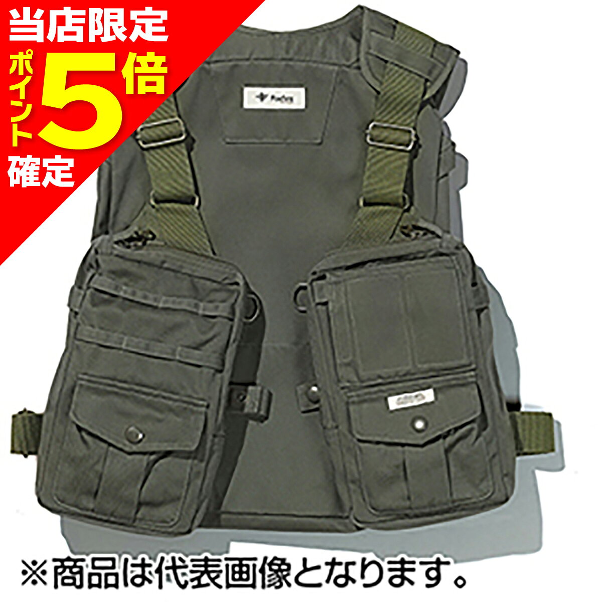 丈夫で経年変化を楽しめる、綿混のカツラギ素材を使用したタックルベスト。★仕様・規格・寸法★カラー：オリーブサイズ：フリー素材：T/Cカツラギ(ポリエステル65%・綿35%)/メッシュ:ポリエステル100%/テープ:アクリル100%重量：680g