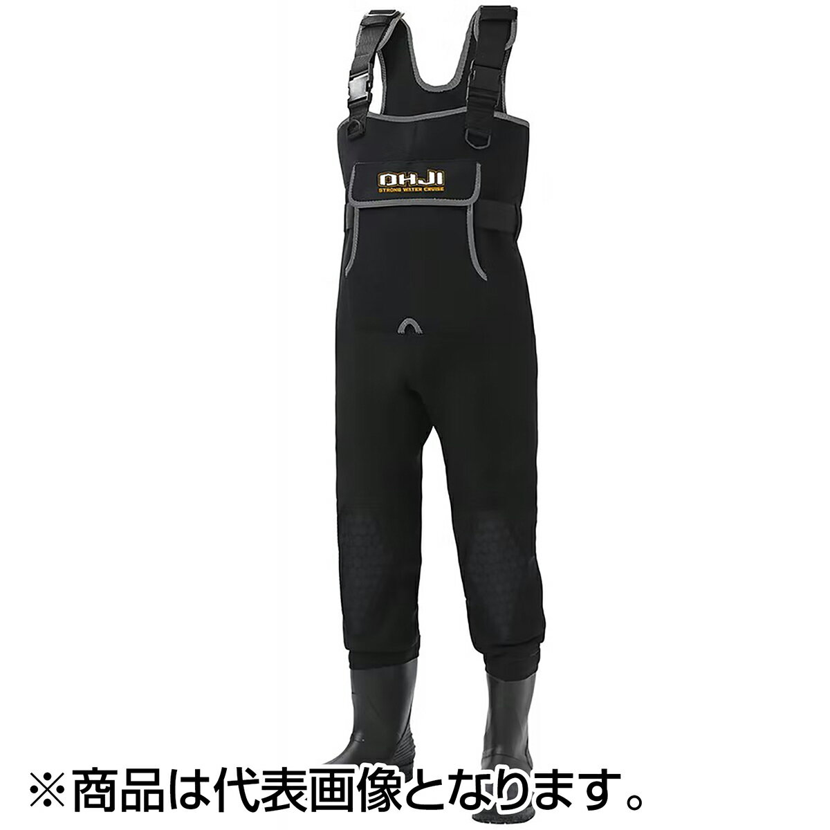 保温性・運動性を両立した4mm厚のクロロプレーン生地。 冬場や早春など寒さの厳しい季節でも暖かく釣りを楽しめます。 胸まで覆う万能型のチェストハイウェーダー。 胸元まで丈があるため、深い水深から浅瀬まで、海や川など、あらゆる釣り場でオールマイティーに使用できる定番のウェーダーです。シーバス釣りで深場に立ち込む際や、湖でのトラウト釣りにも最適です。 耐久性のあるPVCブーツ。 かかと部分には突起形状のキックオフが備えてあり、容易に着脱が可能。 足場の悪い釣り場で、滑らずに歩行するために設計されたフェルトスパイクシューズ。フェルトに金属のスパイクがついているフェルトスパイク底が、ゴツゴツした岩場や、海藻が生えた滑りやすい場所でもグリップ力を発揮。使用上の注意●履物は、使用する場所や状況にあったものを使用してください。スリップ等により、けがをする恐れがあります。●水中で使う履物は足のサイズに合ったものを使用してください。大きすぎても、小さすぎても足を痛める恐れがあります。身頃サイズは、しゃがんだ時ヒザやヒップ廻りに余裕が有ることに注意し、お選びください。●履物は素材の特性上、その使用頻度に関わらず、一定の速度で経年劣化が進行し、以下のような不具合が生じる可能性があります。・経年による素材の劣化により防水機能が低下し、水漏れを起こすことがあります。例えば、ご購入後、年に2、3回しか使用せず、1年以上経過している状況でも水漏れを起こす場合があります。・ 経年劣化により接着剤の剥がれや部材、生地等に不具合が生じることがあります。フェルトソールの接着は永久的なものではなく、時間の経過により接着剤の成分（主にポリウレタン）が空気中の水分と反応し、加水分解を起こすことによりフェルトが?がれることがあります。ご使用前には必ずソールやミッドソール、特に接地面（靴底）の破損や摩耗がないかを点検し、異常がないことを確認してください。経年劣化を完全に防ぐ方法はありませんが、お手入れ方法で劣化の進行を遅らせることはできます。長期保管の際は後述の「お手入れ方法」を参考に保管してください。●万一、ご使用中に靴底剥がれや破損が発生した場合は、ただちにご使用を中止してください。●ソール部のフェルトソールやラジアルソール等はご使用により消耗していきますので、当初のグリップ力は失われます。ご使用前には必ず点検し摩耗が進んだ商品は絶対に使用しないでください。●素足・素肌でのご使用はお避けください。●体質によっては着用中にかゆみ、かぶれ等が発生する恐れがあります。異常を感じたらただちに使用を中止し、専門医にご相談ください。◎ 商品の仕様、デザイン及び価格は改良のため、予告なく変更する場合があります。★仕様・規格・寸法★カラー：ブラックサイズ：M 25.0-25.5cm自重・原産国：3.2kg（L）/中国 材質：クロロプレン/PVC