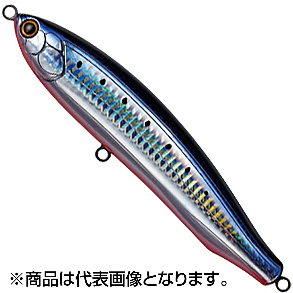 追究したのは、生命感。表層を逃げ惑う小魚を意識し、サイズ、フォルム、アクションを設定。さらなるリアルを追究するために搭載したのが、R-Unit2.0 リボルバー。外力を受け横方向に移動するウェイトにより、ダイビング時にはイレギュラーアクションを容易に起こし、また、ステイ時には水の動きと完全に同調する事のない生命感を演出します。【R-Unit2.0】ボディー横断面にウェイトルームを設置。中央に軸を通しその周囲をウェイトが左右方向に移動します。ウェイト球は時に振り子のように動き、時に軸を中心に回転し、これまでのプラグとは質の異なるイレギュラーアクションを起こします。runit2R-Unit 2.0固定ウェイト3Dレーザーカット貫通ワイヤーブリ、ヒラマサ、マグロなど、大型魚を狙うオフショアキャスティングゲームに対応。ステイ時にも波と同調することのないボディの生命感が、フィッシュイーターに大きくアピールします。★仕様・規格・寸法★Type：FloatingLength：170mmWeight：60.5g(76g)Maxdepth：SurfaceHook：別売※Ring：H#9カッコ内のウェイトは、推奨フック オーナーST66#3/0または がまかつトレブルSP-XH4/0 装着時のものです。