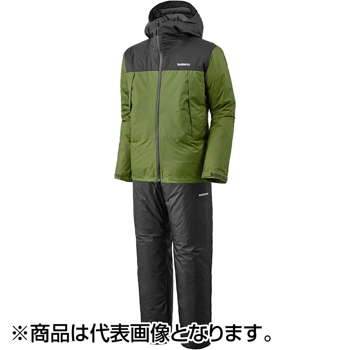 化繊インサレーションの防寒レインスーツ化繊インサレーションを採用したこのジャケットは、ダウンに比べて濡れても嵩高が減りにくく、乾きが早い特性を持ちメンテナンス性が良いのが特徴です。胸の大容量のポケットは肩掛けタイプの自動膨脹ライフジャケット、ゲームベスト等の着用時にも邪魔にならずにアクセスできるデザイン。ファスナーには止水性を持たせる処理を施したものを配置して水の浸入を軽減しました。生地の表側はマットな糸を採用し、しっとりとした質感を実現しています。裾や袖の面ファスナーアジャスト、パンツの前開き、ウエスト調整、フードアジャストなど、機能性に優れた装備を各所に配置し耐久防水基準であるドライシールドもクリアしている非常にコストパフォーマンスに優れたモデルです。★仕様・規格・寸法★素材： ナイロン100%(ポリウレタン透湿防水加工) 中綿：ポリエステル100% 裏：ナイロン100% 部分：ポリエステル100%/ナイロン100%