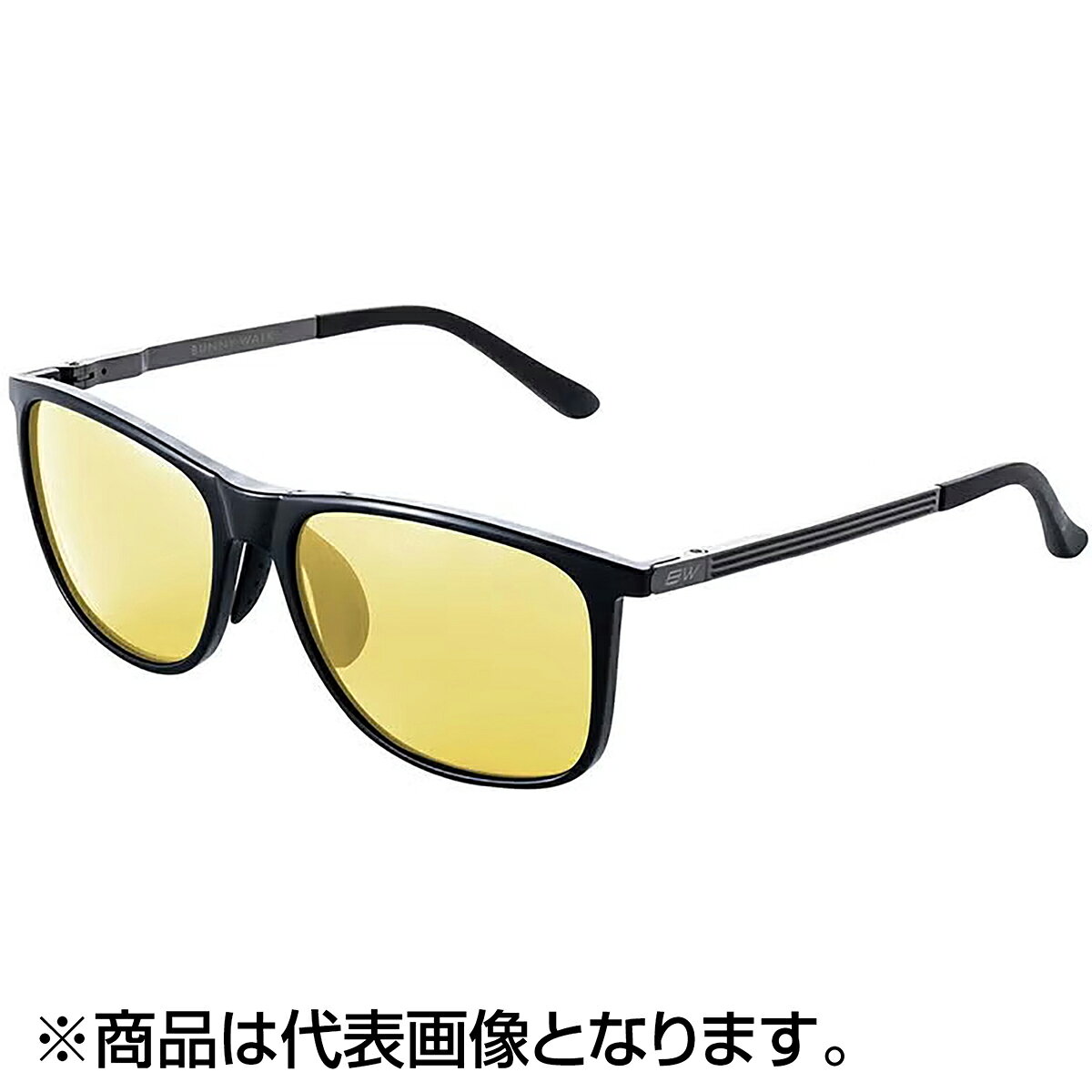 ウェリントン型のレンズシェイプ。タウンユースにも映えるユニセックスモデル。メタリックに輝く金属テンプルのコンビフレーム。ノーズパッドとモダンは調整可能。【ナイトグラス】・可視光線透過率：83%・99.9%以上UVカット・レンズ両面に反射防止コート・ブルーライト/ HEV(380nm〜500nm)を76%ブロック●夜間や悪天候時の運転に視界の明るさを損なわずに、コントラストを強調して視認性を向上。白線や路面の起伏が見やすくなり、対向車からのヘッドライトなどの光源の眩しさを軽減。濃霧や吹雪でのホワイトアウト、悪天候でのドライブにもお勧めです。●夜の釣りに夜は日中に比べて周囲の状況や、自分が投げた釣り針もよく見えません。不意にルアーなどが飛来するアクシデントから、大切な眼を保護。波間のチラつきなどによる目の疲れを和らげます。★仕様・規格・寸法★FRAME COLOR：シャイニーブラックFRAME MATERIAL：ナイロンSIZE：LargeLENS COLOR：YELLOWLENS MATERIAL：ナイトグラスLENS COAT：反射防止ARコートLENS CURVE：6カーブ