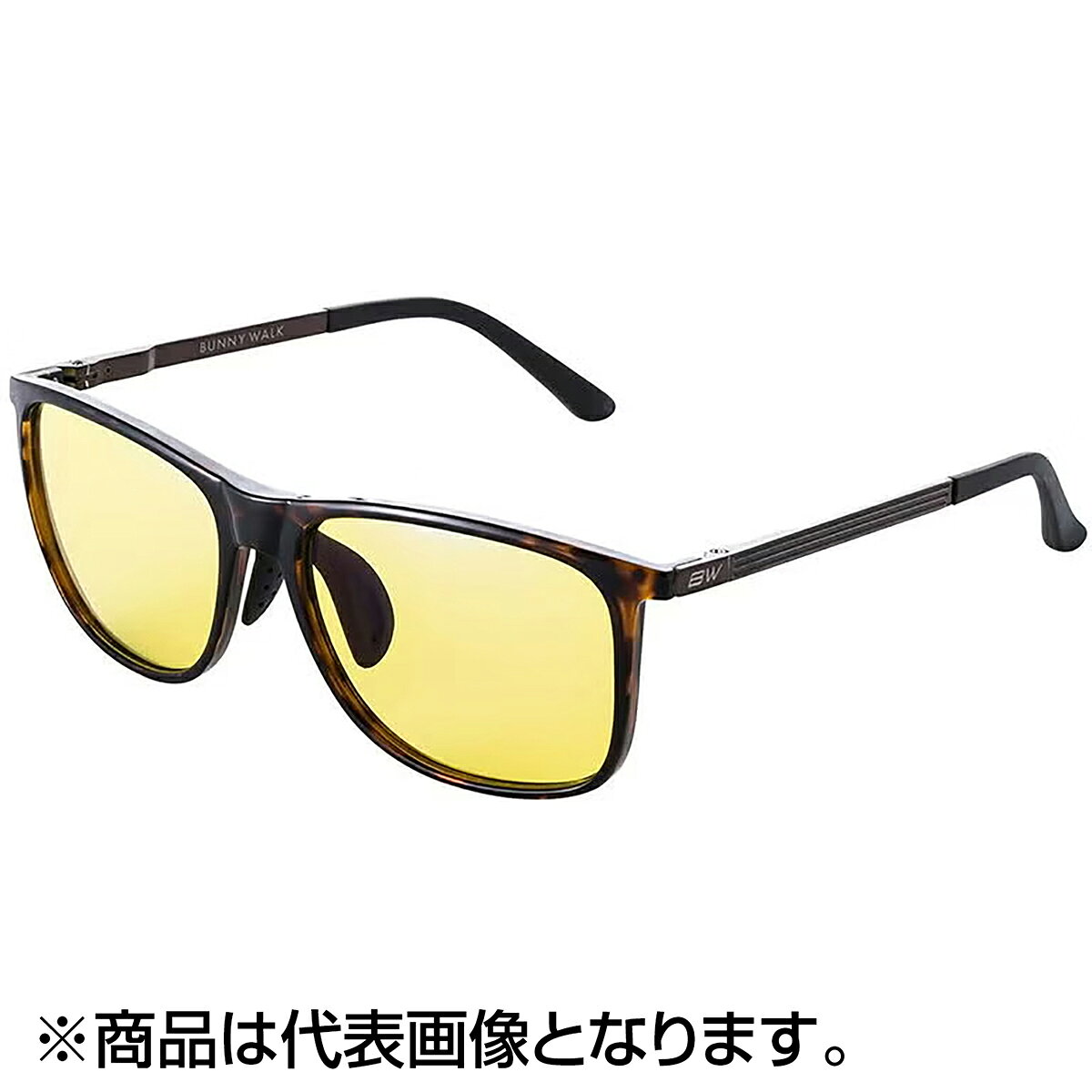 ウェリントン型のレンズシェイプ。タウンユースにも映えるユニセックスモデル。メタリックに輝く金属テンプルのコンビフレーム。ノーズパッドとモダンは調整可能。【ナイトグラス】・可視光線透過率：83%・99.9%以上UVカット・レンズ両面に反射防止コート・ブルーライト/ HEV(380nm〜500nm)を76%ブロック●夜間や悪天候時の運転に視界の明るさを損なわずに、コントラストを強調して視認性を向上。白線や路面の起伏が見やすくなり、対向車からのヘッドライトなどの光源の眩しさを軽減。濃霧や吹雪でのホワイトアウト、悪天候でのドライブにもお勧めです。●夜の釣りに夜は日中に比べて周囲の状況や、自分が投げた釣り針もよく見えません。不意にルアーなどが飛来するアクシデントから、大切な眼を保護。波間のチラつきなどによる目の疲れを和らげます。★仕様・規格・寸法★FRAME COLOR：ブラウンデミFRAME MATERIAL：ナイロンSIZE：LargeLENS COLOR：YELLOWLENS MATERIAL：ナイトグラスLENS COAT：反射防止ARコートLENS CURVE：6カーブ