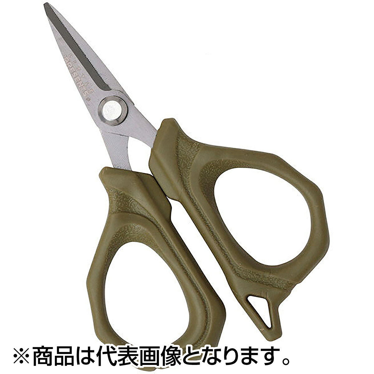 ・チタンコーティングのPEライン対応のハサミです。もちろん他のラインも問題なくカットできます。・シットリとした噛み合わせの良さが切れ味の証です。是非店頭でご体験ください。・チタンコーティングは切れ味の持続に効果を発揮します。・使いやすさを考慮した大きめのグリップです。・ソフトなグリップは使用感の良さだけでなく、小さめのボックス等に入れる時に潰して収納することができとても便利です。・ラインのカットだけでなく、現場でのフライのトリミング等にもご活用いただけます。★仕様・規格・寸法★サイズ：Size. W 7.3 x H 11.1 cm材質：Material SUS420 チタンコーティング / Stainless Ti Plating