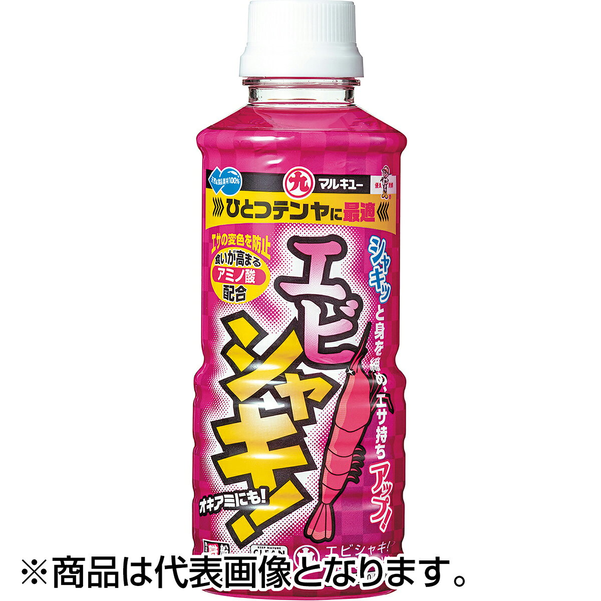 シャキッと身を締め、エサ持ちアップ！漬け込むだけで有頭エビやオキアミのエサ持ちがアップする調整材。エサの変色を抑えフレッシュ感もキープできます。魚の好むアミノ酸配合で、食わせるチャンスも作り出します。ひとつテンヤに欠かせません。★仕様・規格・寸法★内容量：400g主原材料・栄養成分・保存方法主原材料：糖類、アミノ酸、品質改良剤、 食塩、酒精、香料、着色料、酸化防止剤栄養成分：粗タンパク1.4％以上、粗脂肪0％以下、 粗灰分12.6％以下、炭水化物47.8％以下保存方法：直射日光・高温多湿を避けて保存してください。