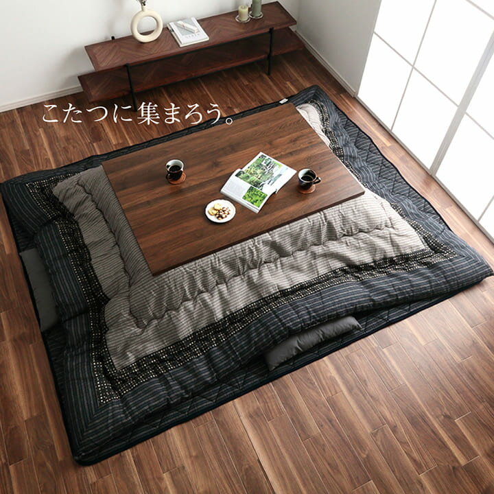 【お取り寄せ】イケヒコ・コーポレーションこたつ布団掛敷セット長方形セットしじら織りブラック約205times;345cm|5104770