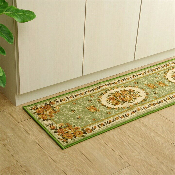 乐天商城 - 【メーカー直送】イケヒコ キッチンマット 撥水 速乾 ナイロン 花柄 グリーン 約44×120cm｜1340560124105