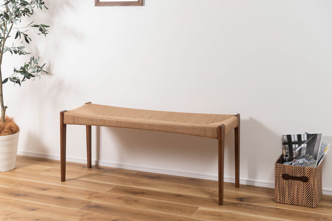 AZUMAYA(東谷) ダイニング ベンチ 高さ45 木製 天然木 ペーパーコード 軽量 北欧 ブラウン | ACE-76BR [2]