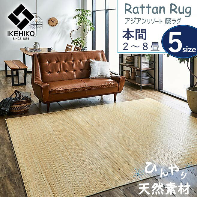 Rakuten - 【メーカー直送】イケヒコ ラタン ラグ 正方形/長方形 セガ籐 インドネシア製 裏地あり 吸湿 放湿 調湿 抗菌 防臭 敷き詰め 本間 2畳/3畳/4.5畳/6畳/8畳 全5サイズ 「ジャワ」