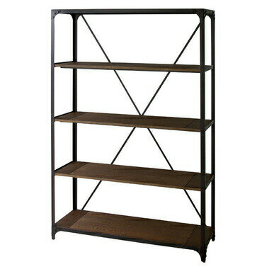 AZUMAYA(東谷) ラック ワイドタイプ 幅約121cm 4段 アジャスター付き 天然木化粧繊維板(アッシュ) スチール ハンマートーン仕上げ ヴィンテージテイスト ブラック｜DIS-939BK