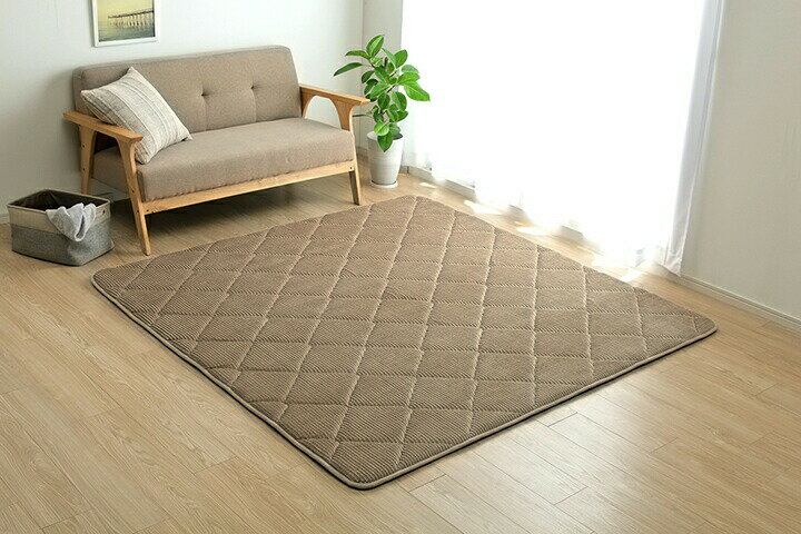 【メーカー直送】イケヒコ ラグ ボリュームタイプ 極厚 防音 遮音 床暖房対応 ホットカーペット対応 こたつ対応 裏地滑り止め 中材ウレタン30mm コーデユロイ調 ベージュ 約185×185cm｜1290970025501