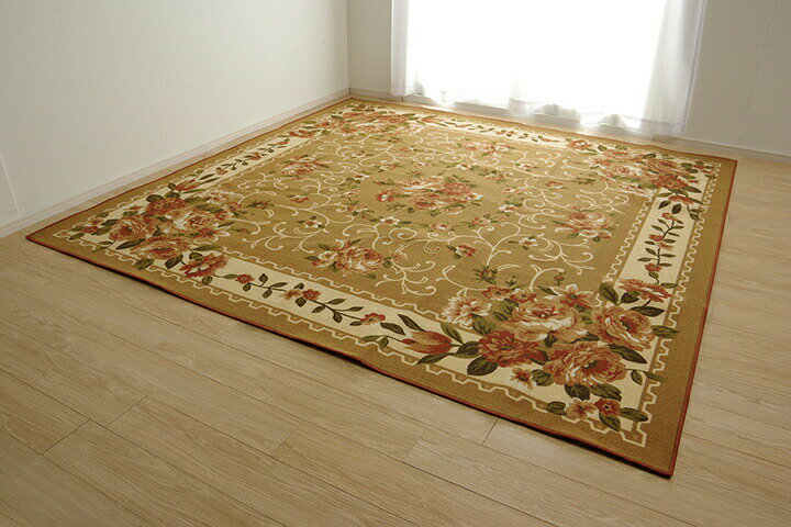 Water-Repellent Carpets - 【メーカー直送】イケヒコ カーペット 撥水 速乾 ナイロン 花柄 ベージュ 江戸間4.5畳 約261×261cm｜1340560023502